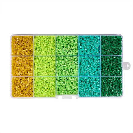 PandaHall Elite 1 Box 5 Color DIY Tube Fuse Beads Kits with Plastic Beading Tweezers Plastic Pegboards and Ironing Paper Pack Diameter 2.5mm Green Theme