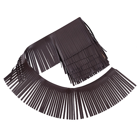 PandaHall Elite 2 Meters PU Imitation Leather Tassels Trimming, for Costume Accessories, Coffee, 100~105x0.5mm