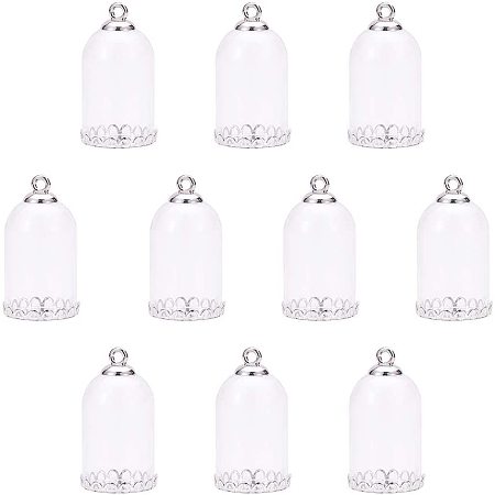 Arricraft 20 Sets Tube Clear Glass Globe Bottle Hanging Pendant Wish Bottles with Silver Alloy Cap and Bottoms for Earring Necklace Pendant Jewelry Making