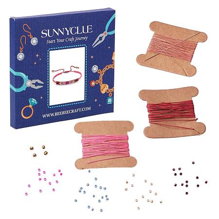 SUNNYCLUE 1 Strand Miyuki Seed Beads Braided String Bracelet Making Kit DIY Jewelry Craft Kits for Women Girls, Adjustable, Pink