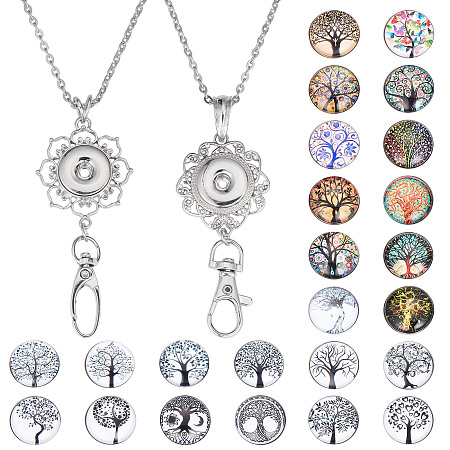 SUNNYCLUE DIY Tree of Life Interchangeable Snap Button Office Lanyard Making Kit, Including Alloy Rhinestone Snap Keychain Making, 304 Stainless Steel Cable Chains Necklaces, Brass Snap Buttons, Mixed Color, 749mm