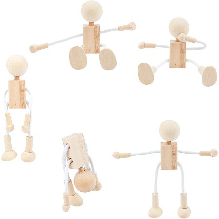 AHANDMAKER 6pcs Wooden Artists Cartoon Peg Doll Unfinished and Flexible Moveable Wooden Artists Item for DIY Painting Decorating Creative Gift Giving