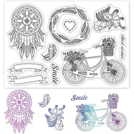 GLOBLELAND Best Wishes Feather Dream Catcher Clear Stamps Transparent Silicone Stamp for Card Making Decoration and DIY Scrapbooking Best Wishes Feather Dreamcatcher
