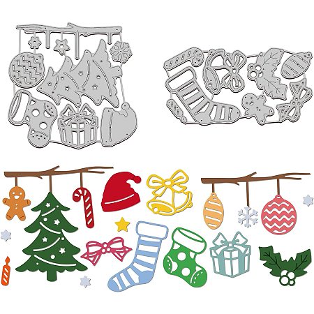 GLOBLELAND Christmas Tree Socks Embossing Template Bell Gingerbread Man Carbon Steel Die Cuts Circular Christmas Hat Gift Die Cut for Scrapbooking Card DIY Craft Decoration