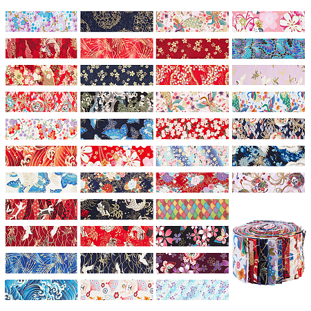 NBEADS Ethnic Style Cotton Ornament Accessories, Japanese Style Cloth Strips, for Patchwork, Costume, Hat, Bag, Rectangle, Mixed Patterns, 505x66x0.2mm, 40 style, 1 pc/style, 40pcs/set