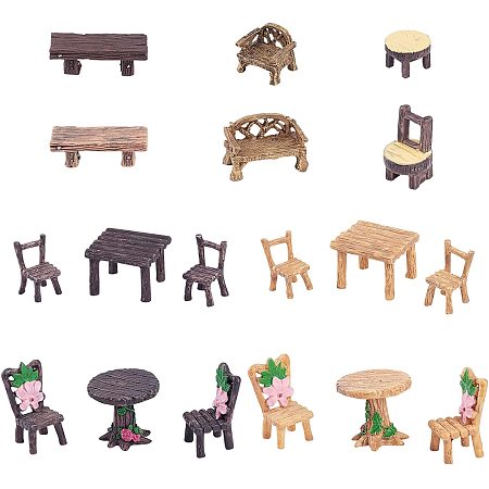 CHGCRAFT 18 Pcs Miniature Table and Chairs Set Fairy Garden Furniture Ornaments Kit for Dollhouse Accessories Home Micro Landscape Decoration