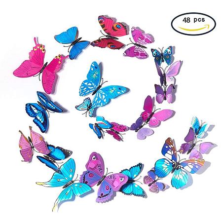 PandaHall Elite 48 Pcs 3D Butterfly Removable Mural Stickers Wall Stickers Decal for Home and Room Decoration 2 Colors