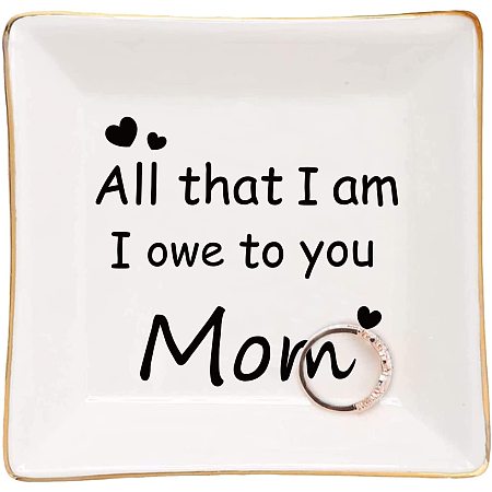 Arricraft Porcelain Square Trinket Dish Mother-Child Love Theme Pattern Ceramic Jewelry Tray Ring Holder Small Jewelries Plate Girls'Gift Home Decor About 4.1x4.1x1.1 inch(10.5x10.5x2.7cm)