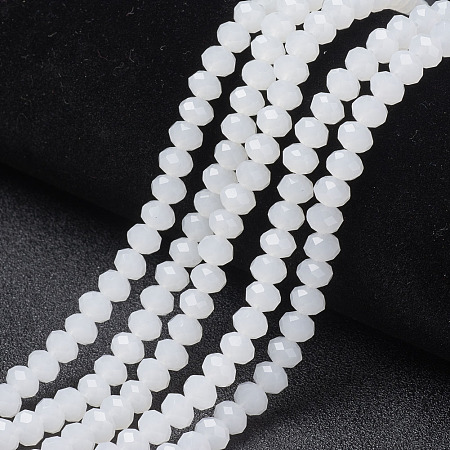 Honeyhandy Glass Beads Strands, Imitation Jade, Faceted, Rondelle, White, 3x2mm, Hole: 0.8mm, about 165~169pcs/strand, 15~16 inch(38~40cm)