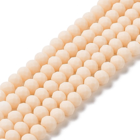 Honeyhandy Glass Beads Strands, Faceted, Frosted, Rondelle, PeachPuff, 6x4.5mm, Hole: 1mm, about 86pcs/strand, 16.14''(41cm)