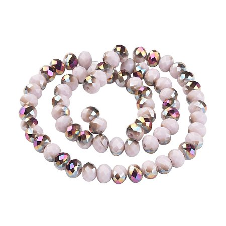 NBEADS 10 Strands Half Plated Electroplate Faceted Abacus LavenderBlush Glass Bead Strands with 8x6mm,Hole:1mm,about 72pcs/strand