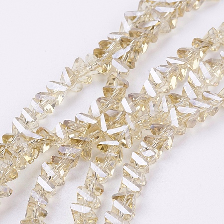 Honeyhandy Electroplate Glass Beads Strands, Pearl Luster Plated, Faceted, Triangle, Beige, 4.5x5x6mm, Hole: 1mm, about 100pcs/strand, 13.7 inch(35cm)