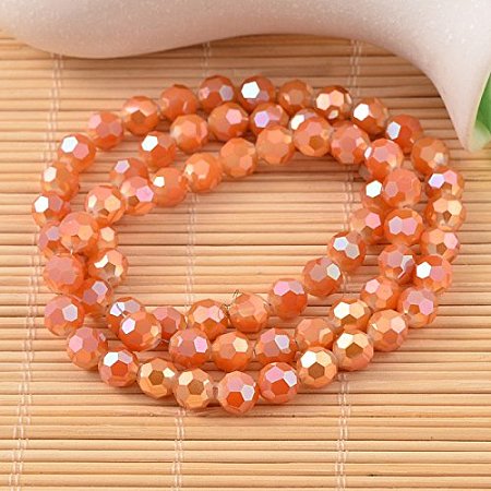 NBEADS 1 Strand Faceted Round Electroplate Rainbow Plated Coral Glass Beads Strands With 8mm,Hole: 1mm,About 72pcs/strand