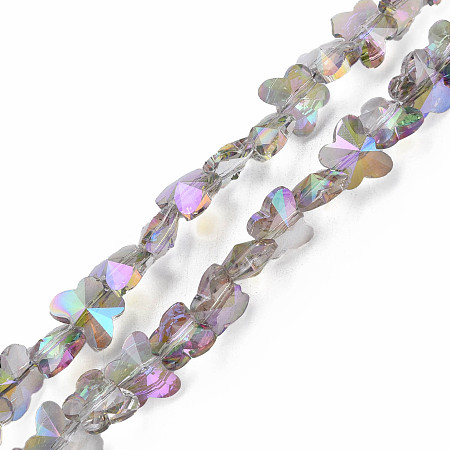 Electroplate Transparent Glass Beads Strands, AB Color Plated, Half Plated, Faceted, Butterfly, Violet, 8x10x6mm, Hole: 1mm, about 100pcs/strand, 28.74 inch(73cm)