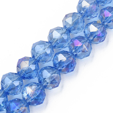Electroplate Transparent Glass Beads Strands, AB Color Plated, Faceted, Round, Cornflower Blue, 10x8.5mm, Hole: 1.2mm, about 60pcs/strand, 20.47 inch(52cm)