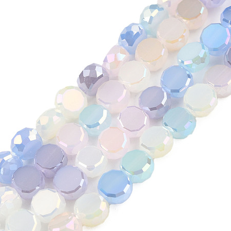 Electroplate Glass Beads Strands, Faceted, Flat Round, Thistle, 6x3mm, Hole: 1.4mm, about 80Pcs/strand, 16.34 inch~16.93 inch(41.5~43cm)