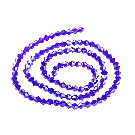 NBEADS 10 Strands AB Color Plated Faceted Bicone Blue Glass Beads Strands with 4x4mm,Hole:1mm,about 118pcs/strand