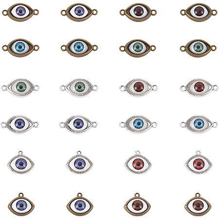 CHGCRAFT 48Pcs 2Styles Alloy Enamel Evil Eye Connectors Pandents Evil Eye Charmsfor Jewelry Findings DIY Jewelry Crafting Necklace Bracelet Making