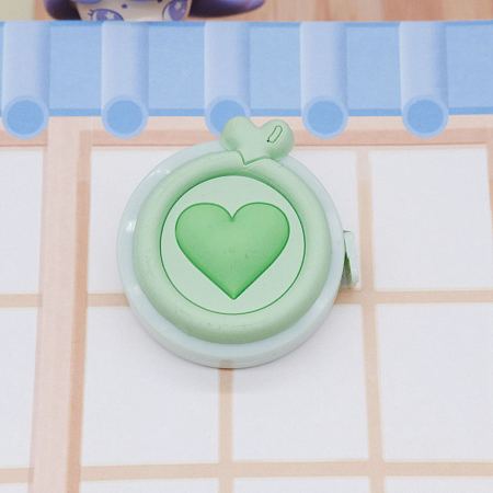 Honeyhandy Lucky Heart PVC & Polyethylen Tape Measure, Soft Retractable Sewing Tape Measure, for Body, Sewing, Tailor, Cloth, Pale Green, 55.5x51x21mm