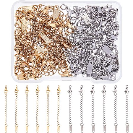 SUPERFINDINGS 30Pcs 304 Stainless Steel Chain Extender 80mm Chains Extensions 2 Colors Bracelet Choker Anklet Necklace Extender with Lobster Claw Clasps for Jewelry Craft