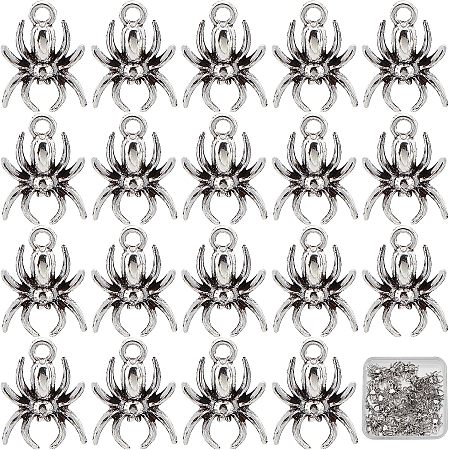 SUNNYCLUE 1 Box 50Pcs Halloween Spider Charm Antique Sliver Spider Pendants Alloy Halloween Night Spider Pendants Bulk for Jewelry Making Charms Bracelet Necklace Earring Keychain DIY Finding Supplies