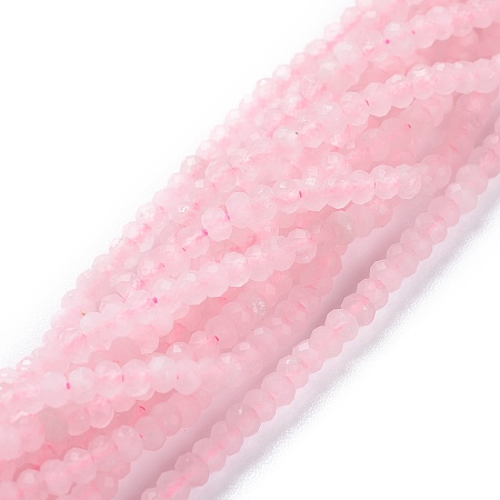 Honeyhandy Natural Rose Quartz Beads Strands, Flat Round, Faceted, 3x2mm, Hole: 0.6mm, about 191pcs/strand, 15.55inch(39.5cm)