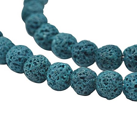NBEADS 10 Strands Natural Lava Round Bead Strands, Dyed, LightSeaGreen, 8mm, Hole: 1mm; About 51pcs/Strand, 15.75
