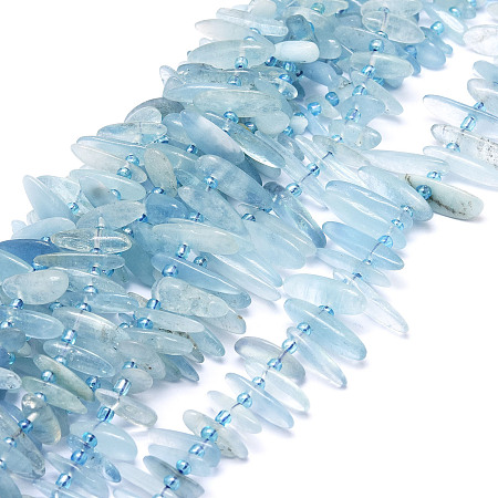 Natural Aquamarine Beads Strands, Chip, 9.5~30x4.5~7.5x1.5~5mm, Hole: 0.8mm, about 80pcs/strand, 15.75 inch(40cm)