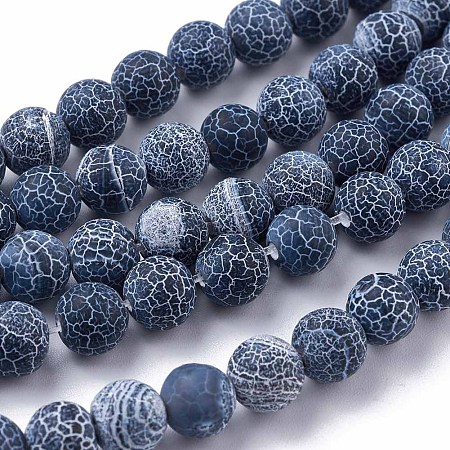 Honeyhandy Frosted Natural Agate Beads Strands, Round, Dyed & Heated, Dark Blue, 8mm, Hole: 1mm, about 48pcs/strand, 14.5 inch