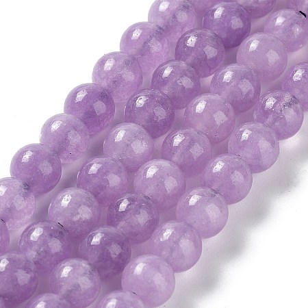 Dyed Natural Malaysia Jade Beads Strands, Round, Lilac, 6mm, Hole: 1mm, about 31pcs/strand, 7.48 inch(19cm)
