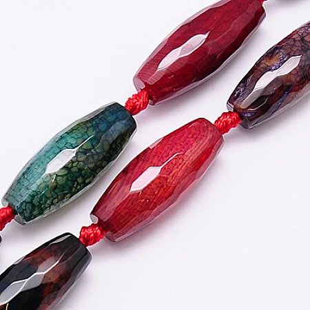 NBEADS Natural Crackle Agate Beads Strands, Dyed, Faceted, Rice, Mixed Color, 30x12mm, Hole: 1mm