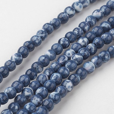 Honeyhandy Natural White Jade Bead Strands, Round, Dyed, Royal Blue, 4mm, Hole: 1mm, about 104pcs/strand, 15.7 inch(400mm)