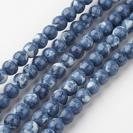 Honeyhandy Natural White Jade Bead Strands, Round, Dyed, Royal Blue, 6mm, Hole: 1mm, about 73pcs/strand, 15.9 inch(405mm)