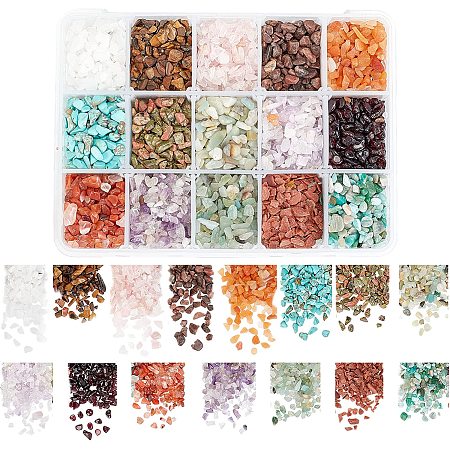 GORGECRAFT 1 Box 15 Styles Irregular Crystal Chips Assorted Natural Gemstone Chakra Chip Beads Undrilled Tumbled Stones Energy for DIY Jewelry Making Bracelets Necklaces Crafts Supplies