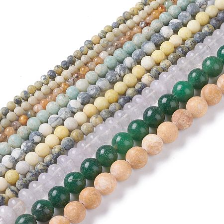 ARRICRAFT Natural Mixed Gemstone Beads Strands, Round, 4~10mm, Hole: 0.9~1.2mm, about 40~94pcs/strand, 15.35 inches(39cm)~15.94 inches(40.5cm)