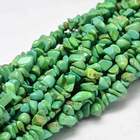 Honeyhandy Chip Dyed & Heated Natural Green Turquoise Bead Strands, Lime Green, 5~14x5~10mm, Hole: 1mm, about 33.85 inch