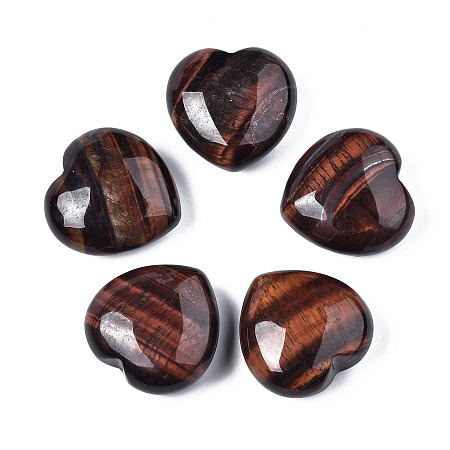 Arricraft Natural Red Tiger Eye, No Hole, for Wire Wrapped Pendant Making, Heart, 29.5~30x30x14~15mm