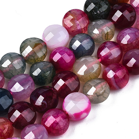 ARRICRAFT Natural Agate Beads Strands, Dyed & Heated, Faceted, Flat Round, Medium Violet Red, 8x6.5mm, Hole: 1.2mm, about 47pcs/strand, 14.96 inch(37cm).