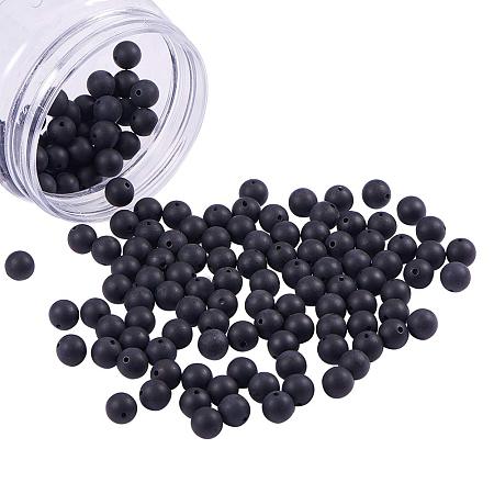 NBEADS 1 Box 180 Pcs Grade A Natural Black Agate Gemstone Beads Frosted Round Stone Beads for Jewelry DIY Bracelet