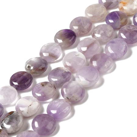 Natural Amethyst Beads Strands, Flat Round, 10x4.5mm, Hole: 1.2mm, about 40pcs/strand, 15.55''(39.5cm)