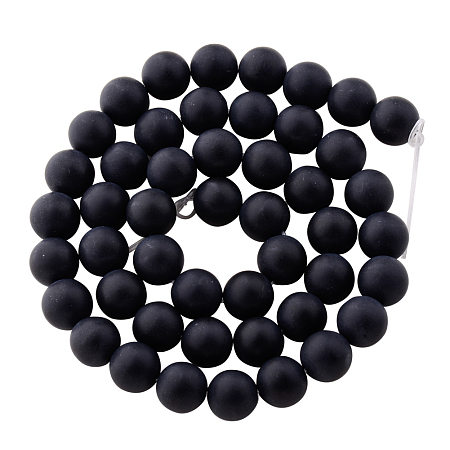 PandaHall Elite About 48 Pcs Frosted Grade A Natural Black Agate Round Bead Strand 8mm Beads for Jewelry Making Supplies