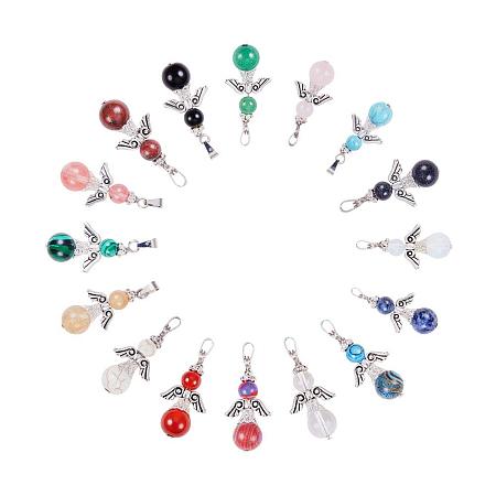 PandaHall Elite 16pcs Assorted Color Angel Quartz Gemstone Healing Chakra Stone Charm Pendants Natural/Synthetic Charm Beads for Bracelet Necklace Jewelry Making