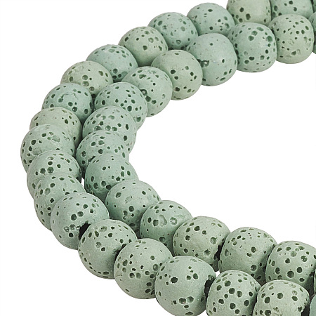 PandaHall Elite 2 Strands 8mm Synthetic Lava Rock Stone Gemstone Beads Round Loose Beads for Jewelry Making Findings Accessories 50-52pcs/strand Pale Green