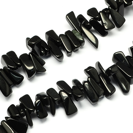 Honeyhandy Natural Black Stone Bead Strands, Nuggets, Black, 12~20x6~10x3~10mm, Hole: 1mm, about 104pcs/strand, 15.7 inch