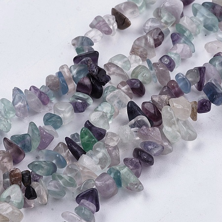 Honeyhandy Natural Fluorite Stone Bead Strands, Chip, 4~10x4~6x2~4mm, Hole: 1mm, about 210pcs/strand, 35.4 inch