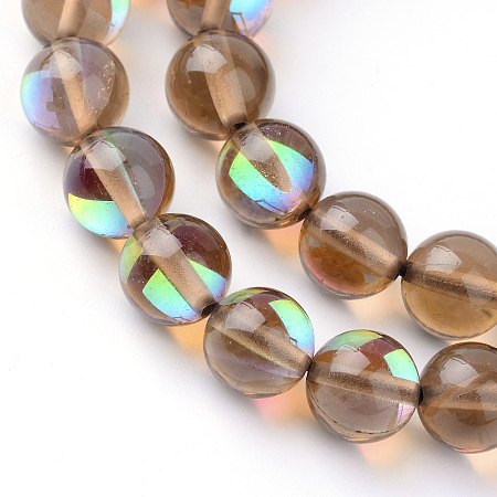 Synthetic Moonstone Beads Strands, Holographic Beads, Dyed, Round, Saddle Brown, 6mm, Hole: 1mm, about 60~62pcs/strand, 14~15 inch