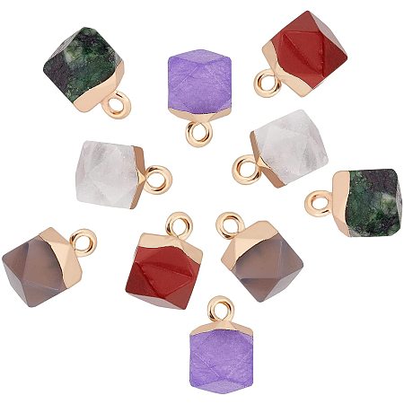 SUNNYCLUE 1 Box 5 Colors Faceted Stone Charms Square Gemstone Natural Energy Healing Crystal Pendants Colorful Chakra Gems Beads Turquoise Agate Jade for Jewelry Making Crafts Supplies