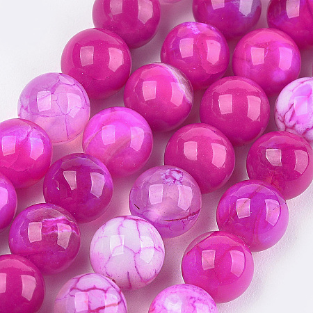 Honeyhandy Dyed Natural Agate Beads Strands, Round, Magenta, 10mm, Hole: 1mm, about 38pcs/strand, 15.1 inch