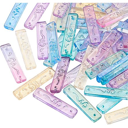 BENECREAT 100Pcs Rectangle Spray Painted Charms Pendants, Rainbow Transparent, with Plastic Storage Box for Necklace Bracelet Jewelry Making, 30x7mm
