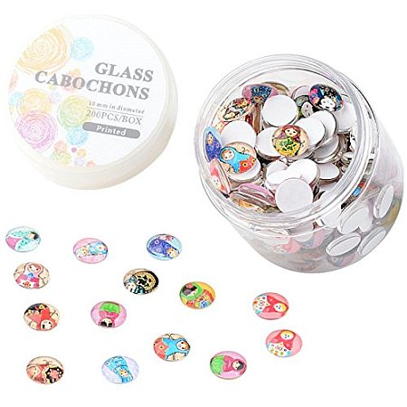 ARRICRAFT 1 Box(about 200pcs) 10mm Mixed Color Printed Half Round/Dome Glass Cabochons for Jewelry Making (Russian Nesting Dolls)